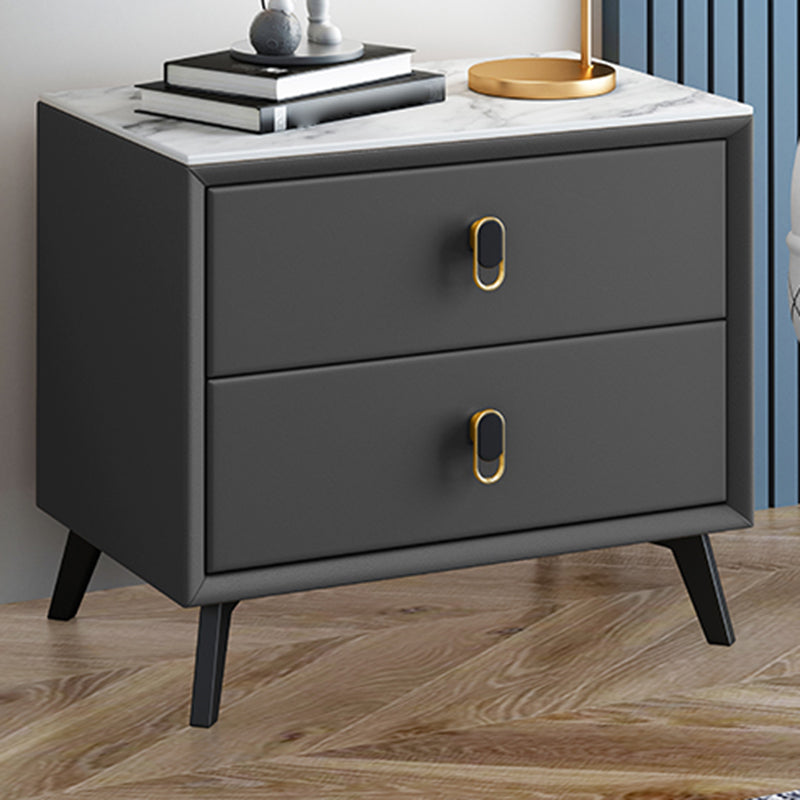 Glam Bed Nightstand Stone Accent Table Nightstand with Drawers