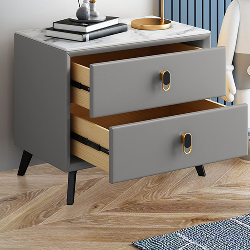 Glam Bed Nightstand Stone Accent Table Nightstand with Drawers