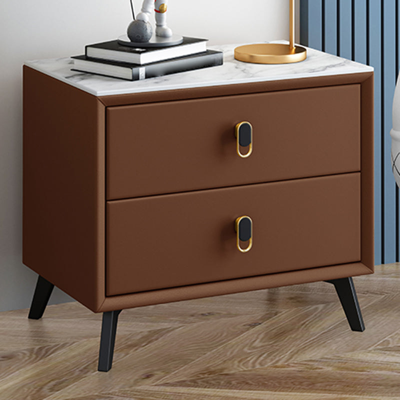 Glam Bed Nightstand Stone Accent Table Nightstand with Drawers