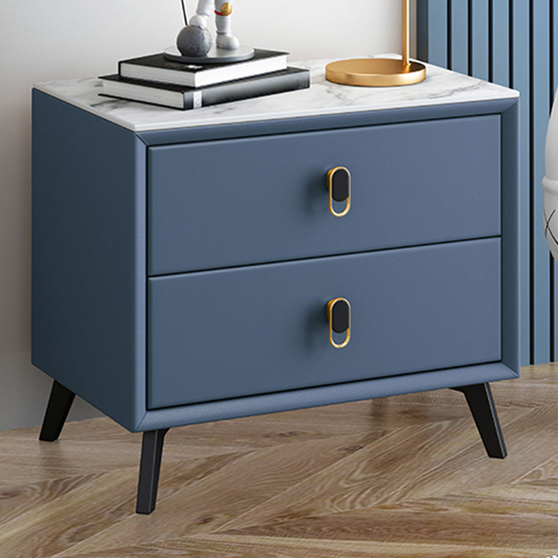 Glam Bed Nightstand Stone Accent Table Nightstand with Drawers