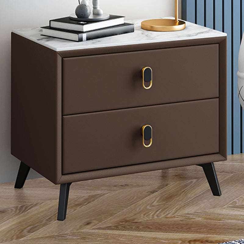 Glam Bed Nightstand Stone Accent Table Nightstand with Drawers