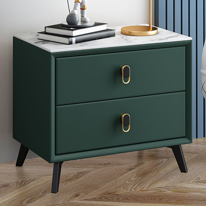 Glam Bed Nightstand Stone Accent Table Nightstand with Drawers