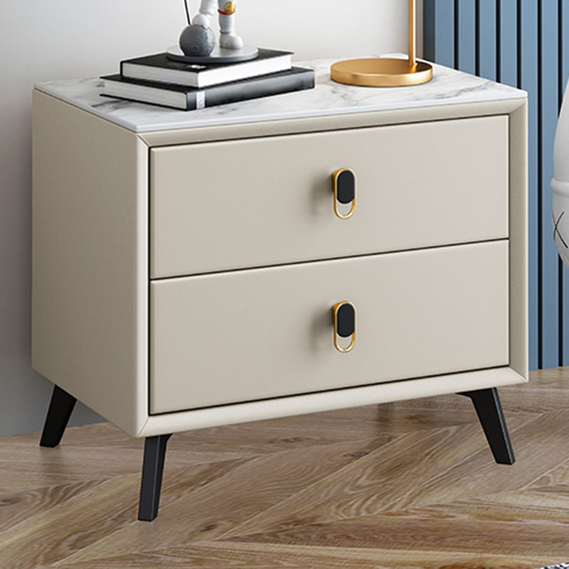 Glam Bed Nightstand Stone Accent Table Nightstand with Drawers