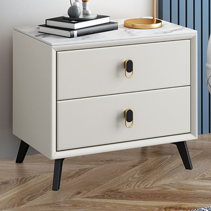 Glam Bed Nightstand Stone Accent Table Nightstand with Drawers