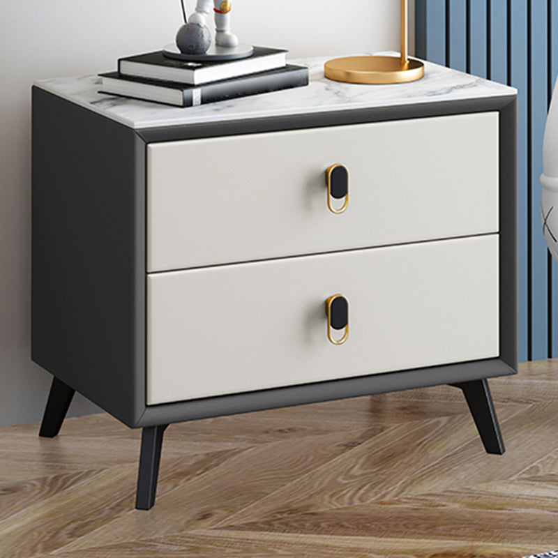 Glam Bed Nightstand Stone Accent Table Nightstand with Drawers