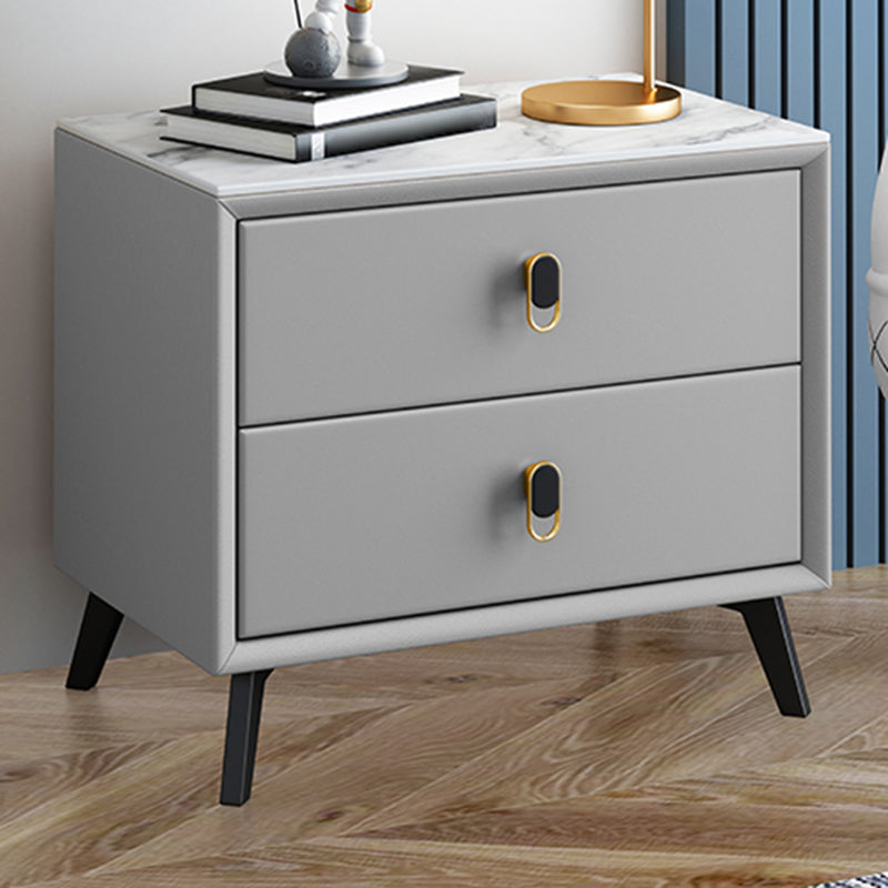 Glam Bed Nightstand Stone Accent Table Nightstand with Drawers