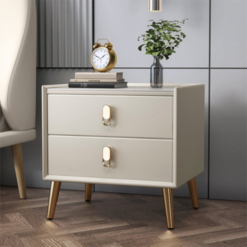 Glam Accent Table Nightstand Stone Bedside Cabinet with Drawers