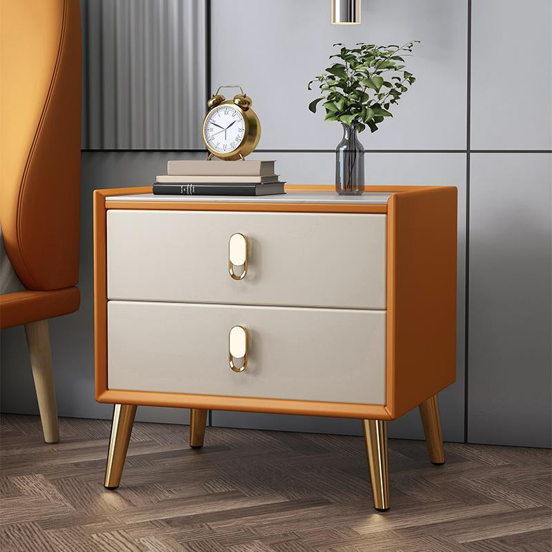 Glam Accent Table Nightstand Stone Bedside Cabinet with Drawers