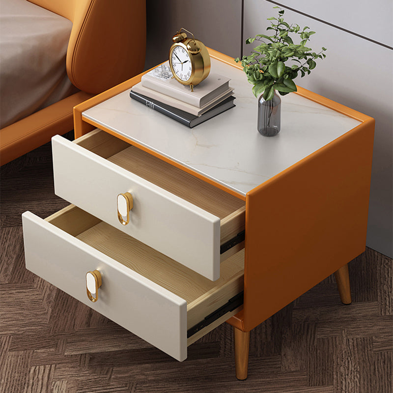 Glam Accent Table Nightstand Stone Bedside Cabinet with Drawers