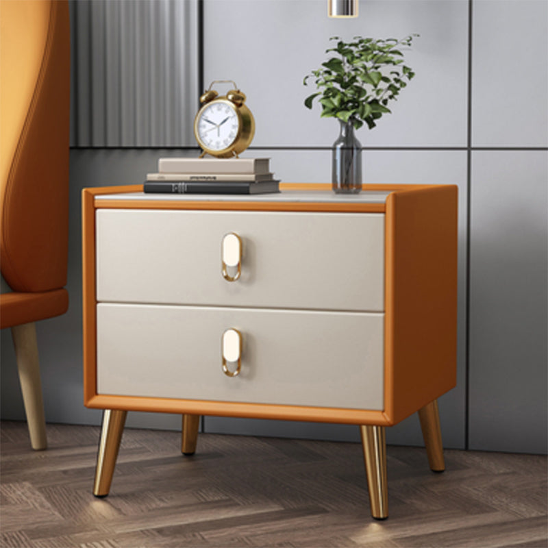 Glam Accent Table Nightstand Stone Bedside Cabinet with Drawers