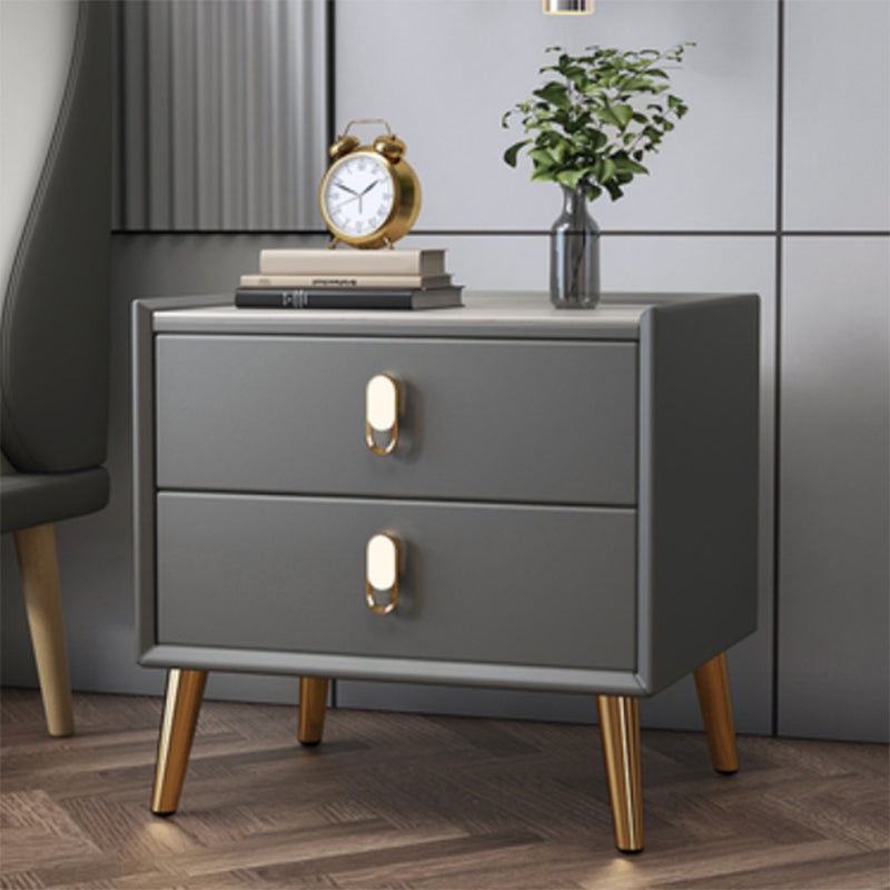 Glam Accent Table Nightstand Stone Bedside Cabinet with Drawers