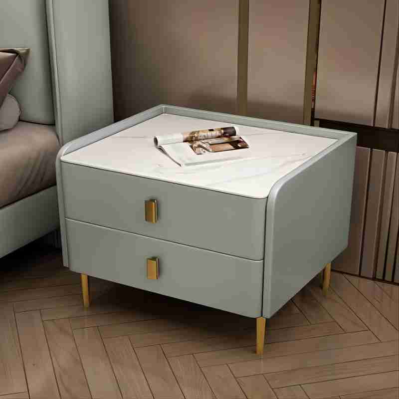 Stone Bed Nightstand Glam Accent Table Nightstand with 2 Drawers