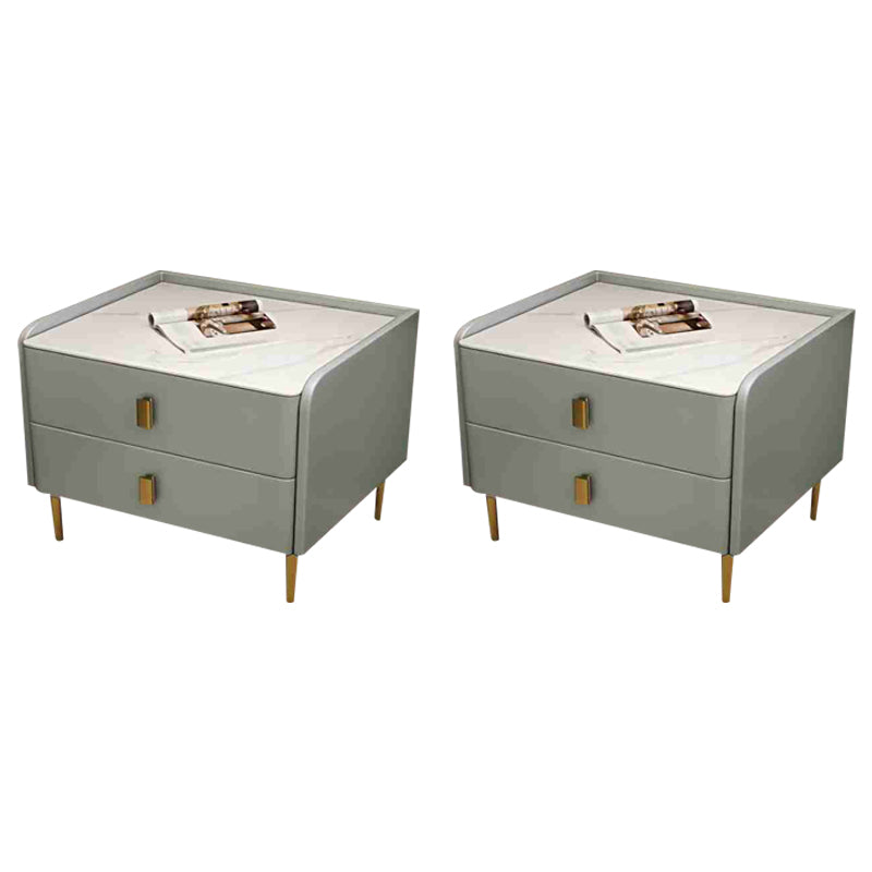 Stone Bed Nightstand Glam Accent Table Nightstand with 2 Drawers