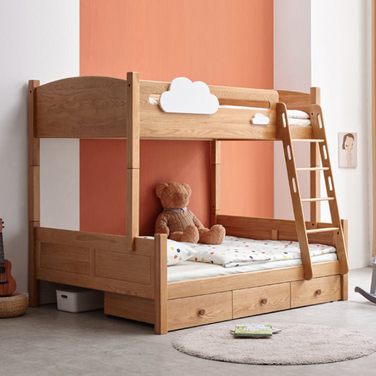 Contemporary Bunk Bed Solid Wood Natural with Guardrail No Theme Panel Headboard