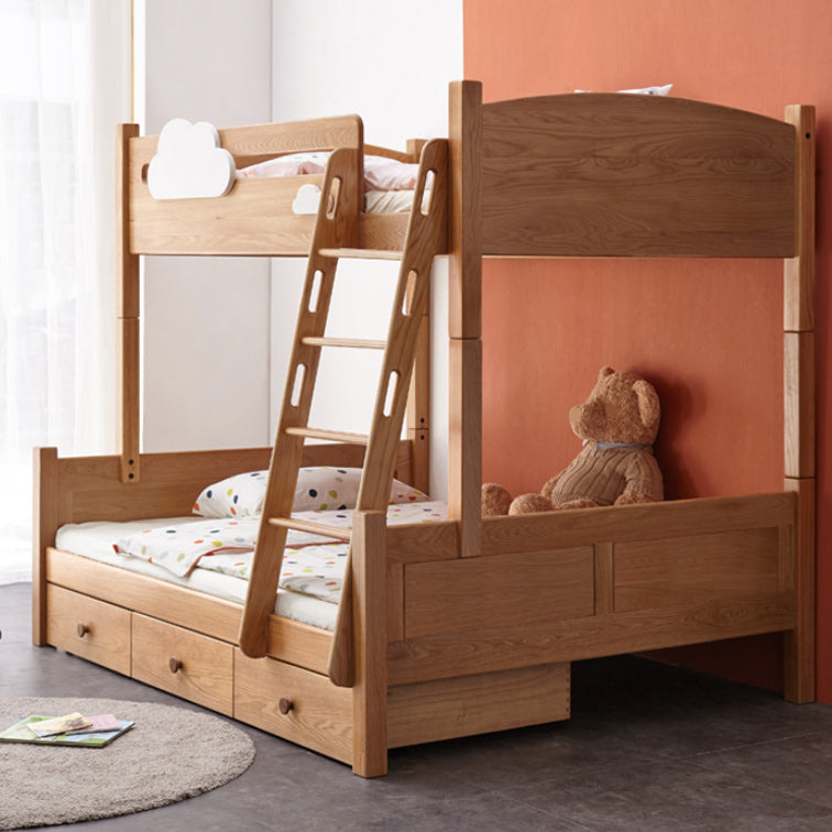 Contemporary Bunk Bed Solid Wood Natural with Guardrail No Theme Panel Headboard