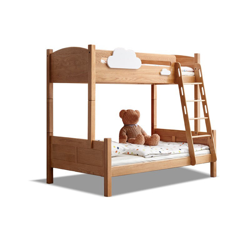 Contemporary Bunk Bed Solid Wood Natural with Guardrail No Theme Panel Headboard