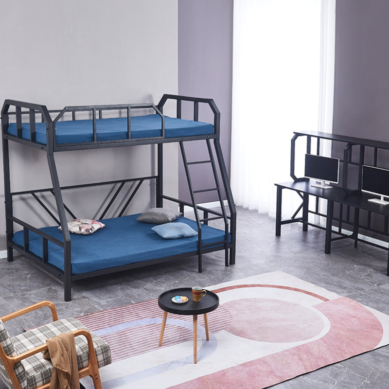 Contemporary Bunk Bed Metal Black with Guardrail No Theme Slat Headboard