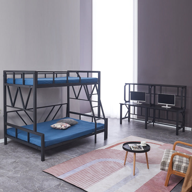 Contemporary Bunk Bed Metal Black with Guardrail No Theme Slat Headboard