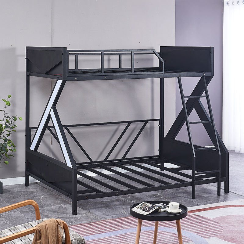 Contemporary Bunk Bed Metal Black with Guardrail No Theme Slat Headboard