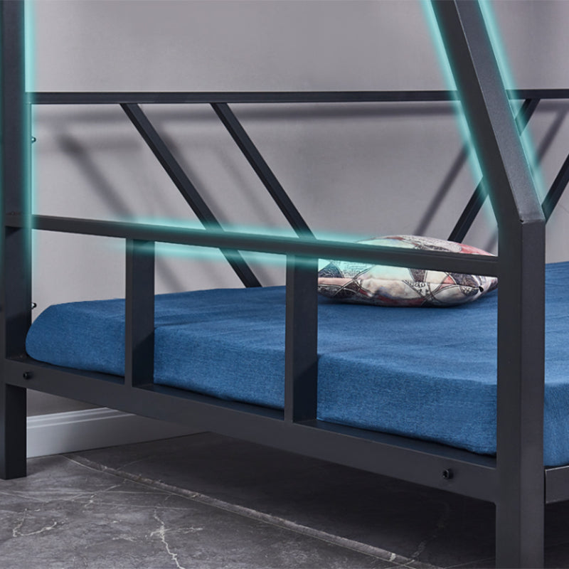 Contemporary Bunk Bed Metal Black with Guardrail No Theme Slat Headboard