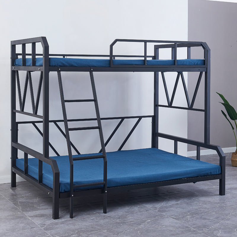 Contemporary Bunk Bed Metal Black with Guardrail No Theme Slat Headboard