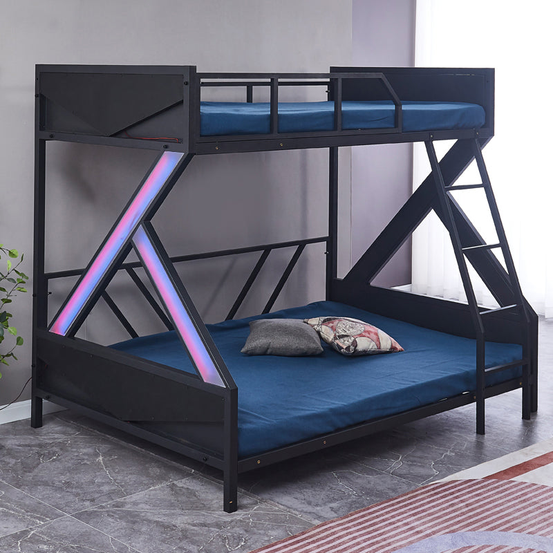 Contemporary Bunk Bed Metal Black with Guardrail No Theme Slat Headboard