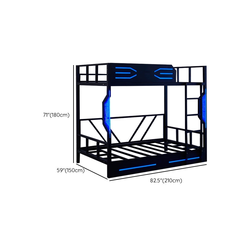 Contemporary Bunk Bed Metal Black with Guardrail No Theme Slat Headboard