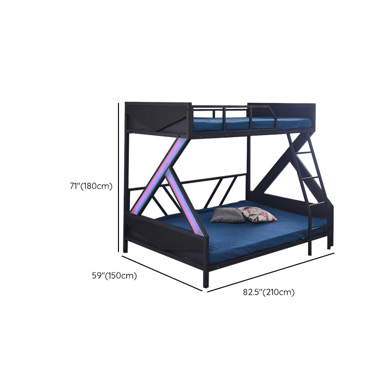 Contemporary Bunk Bed Metal Black with Guardrail No Theme Slat Headboard