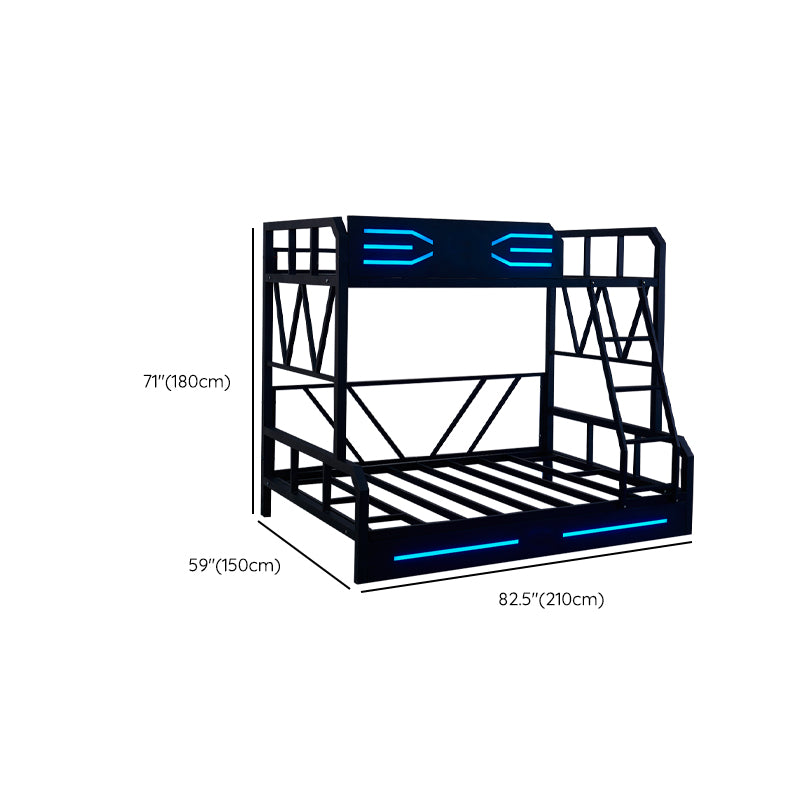 Contemporary Bunk Bed Metal Black with Guardrail No Theme Slat Headboard