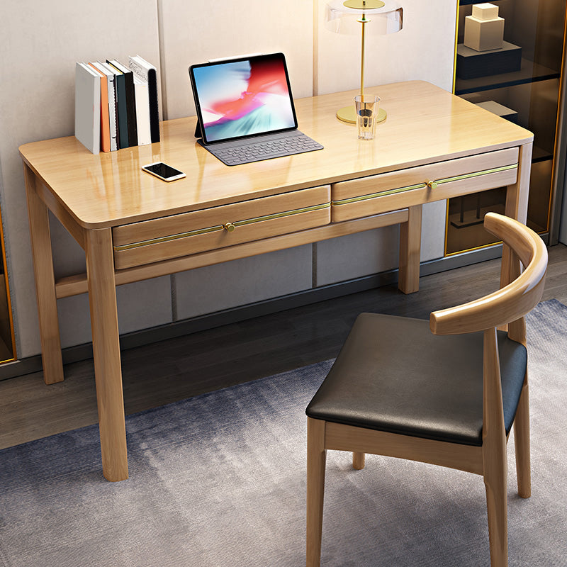 Contemporary Student Table with 2 Drawers in Rubber Wood for Home