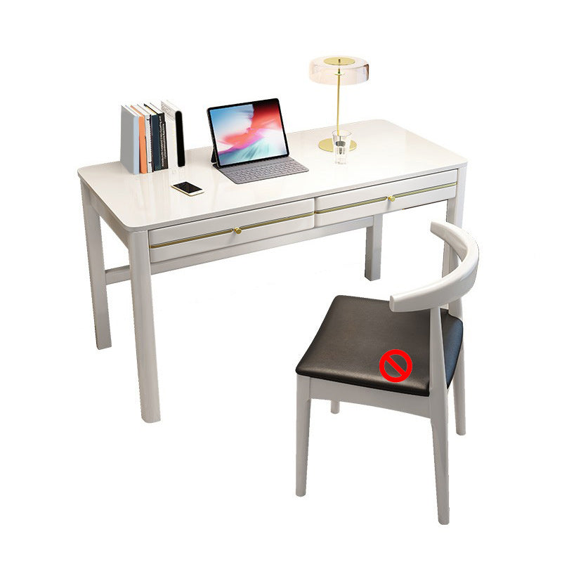 Contemporary Student Table with 2 Drawers in Rubber Wood for Home