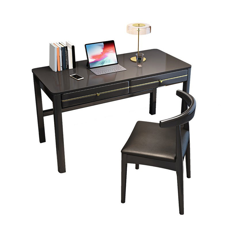 Contemporary Student Table with 2 Drawers in Rubber Wood for Home