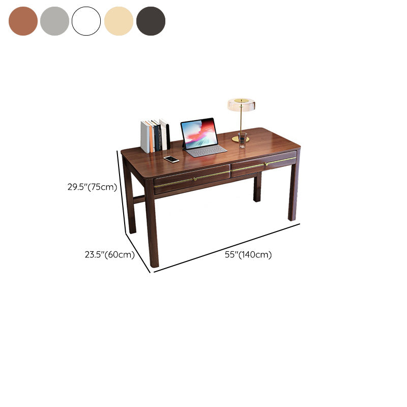 Contemporary Student Table with 2 Drawers in Rubber Wood for Home