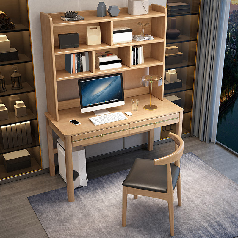 Contemporary Wooden Student Table with Storage Shelves and 2 Drawers