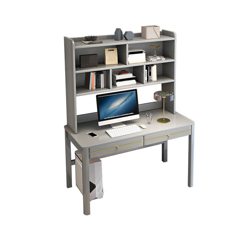 Contemporary Wooden Student Table with Storage Shelves and 2 Drawers