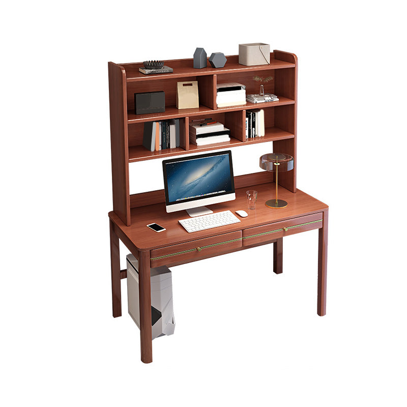 Contemporary Wooden Student Table with Storage Shelves and 2 Drawers