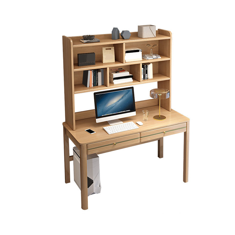 Contemporary Wooden Student Table with Storage Shelves and 2 Drawers