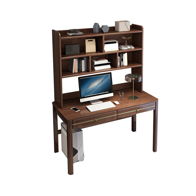 Contemporary Wooden Student Table with Storage Shelves and 2 Drawers