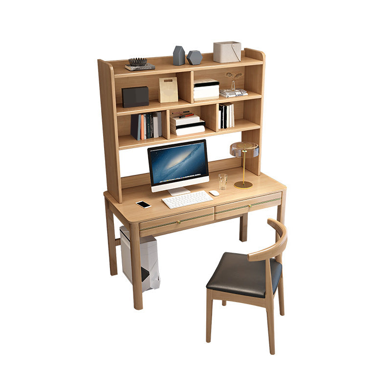 Contemporary Wooden Student Table with Storage Shelves and 2 Drawers