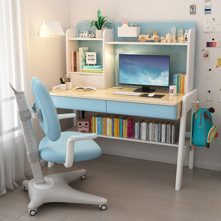 Contemporary Adjustable Student Table with Storage Shelves in Wood