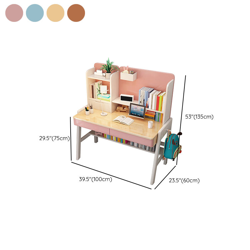 Contemporary Adjustable Student Table with Storage Shelves in Wood