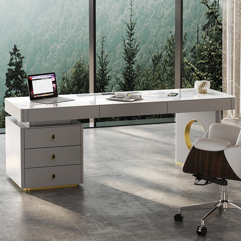 Rectangle Stone Top Office Desk Glam Writing Desk with Drawers for Office