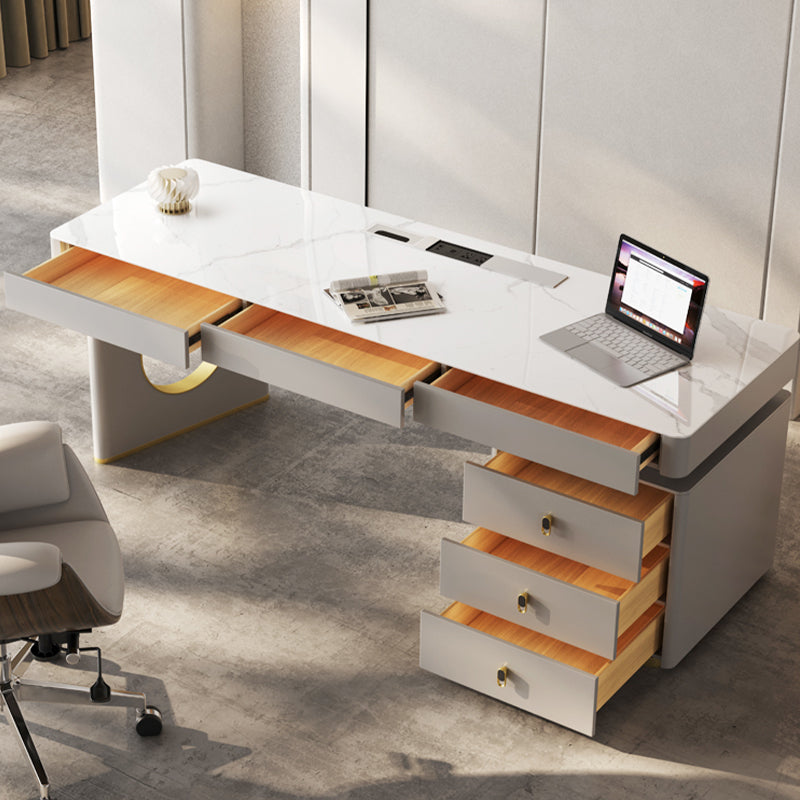 Rectangle Stone Top Office Desk Glam Writing Desk with Drawers for Office