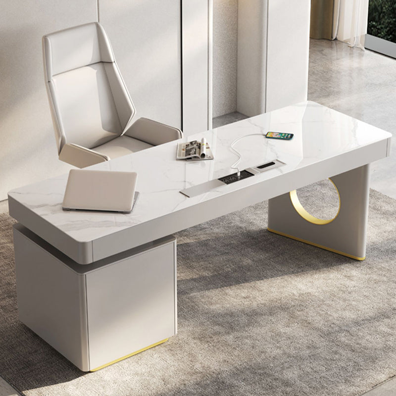 Rectangle Stone Top Office Desk Glam Writing Desk with Drawers for Office