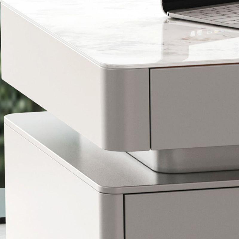 Rectangle Stone Top Office Desk Glam Writing Desk with Drawers for Office