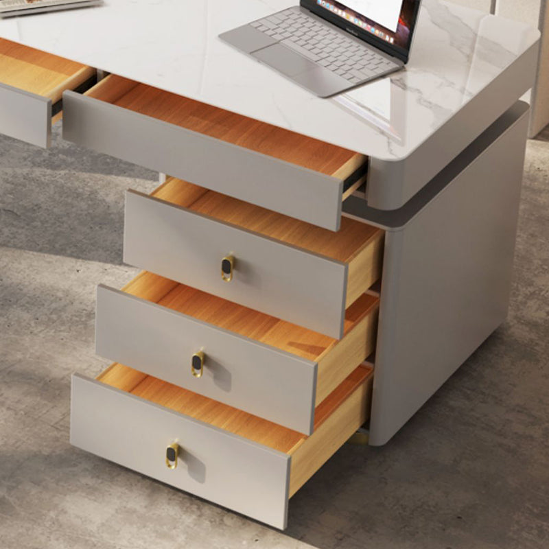 Rectangle Stone Top Office Desk Glam Writing Desk with Drawers for Office