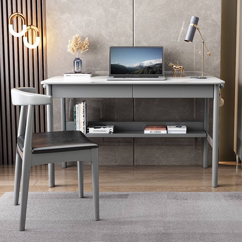 Contemporary Style Rectangular Computer Desk Bedroom Solid Wood Base Writing Desk