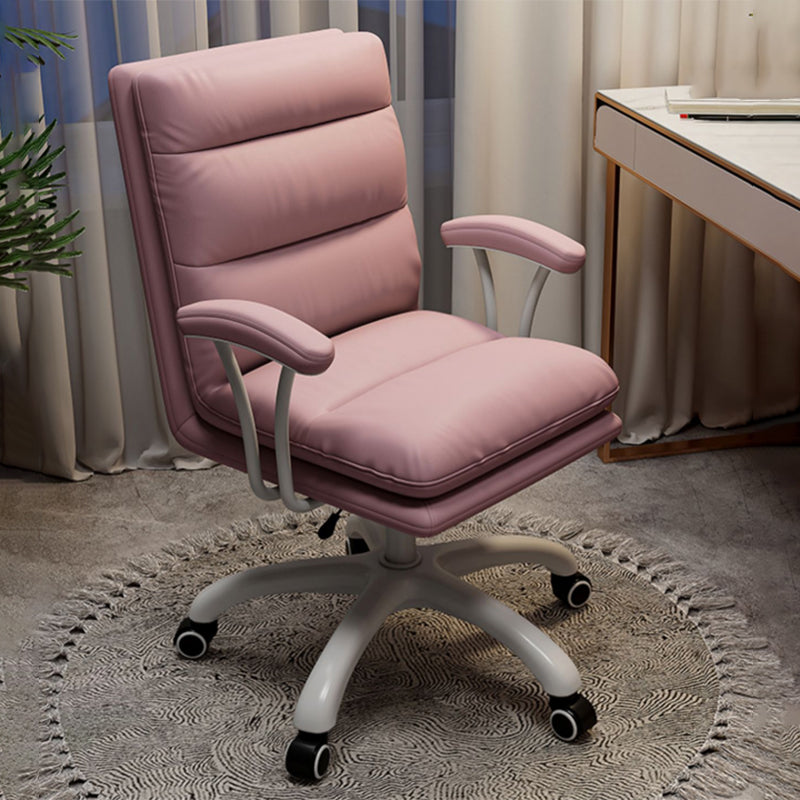 Modern Fixed Arms Office Chair Leather No Distressing Ergonomic Slide Chair