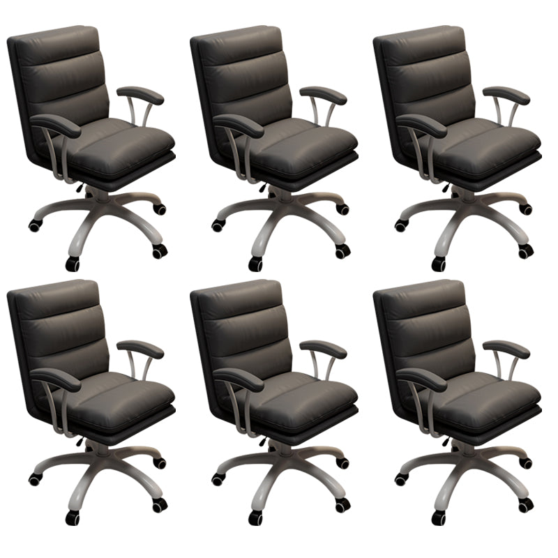 Modern Fixed Arms Office Chair Leather No Distressing Ergonomic Slide Chair