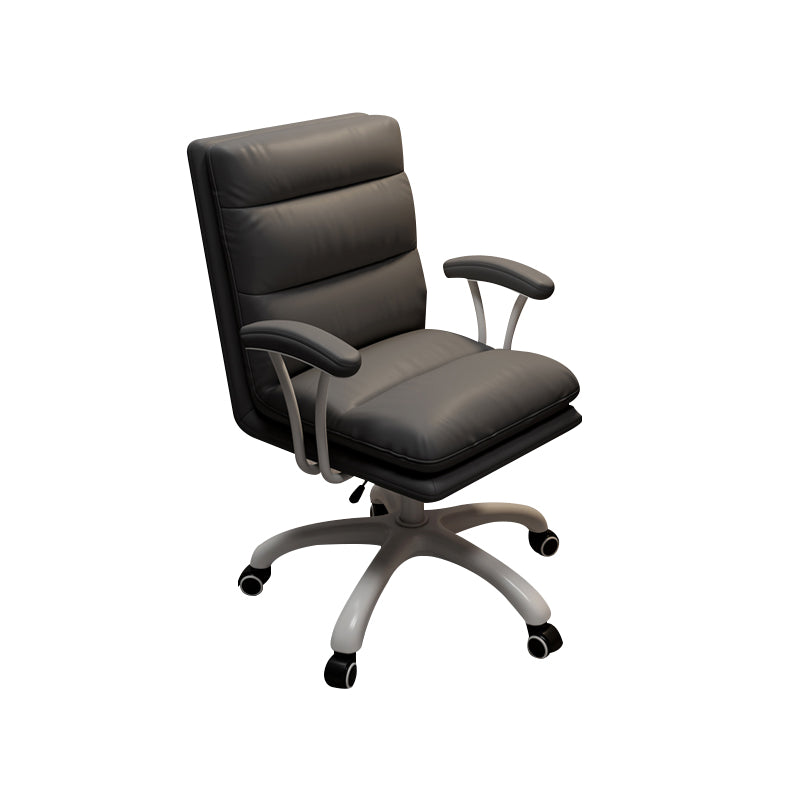 Modern Fixed Arms Office Chair Leather No Distressing Ergonomic Slide Chair